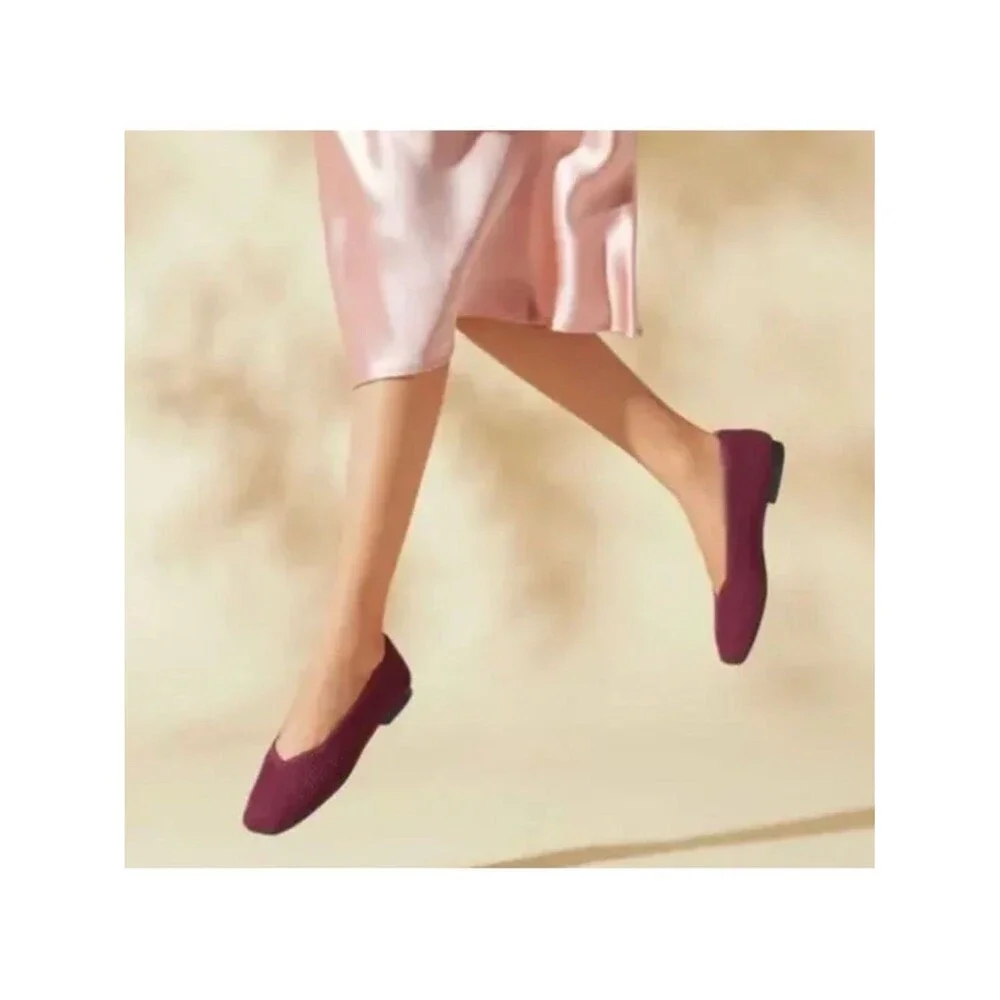 Vivaia Margot 2.0 Square Toe V-Cut Ballet Flats Burgandy Sparkle EU Sz 42